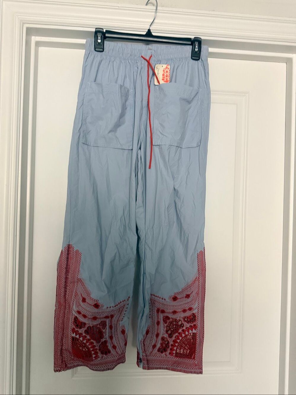 Free People Steel Combo Cargo Drawstring Pants Embroidered Cuff Size XS New